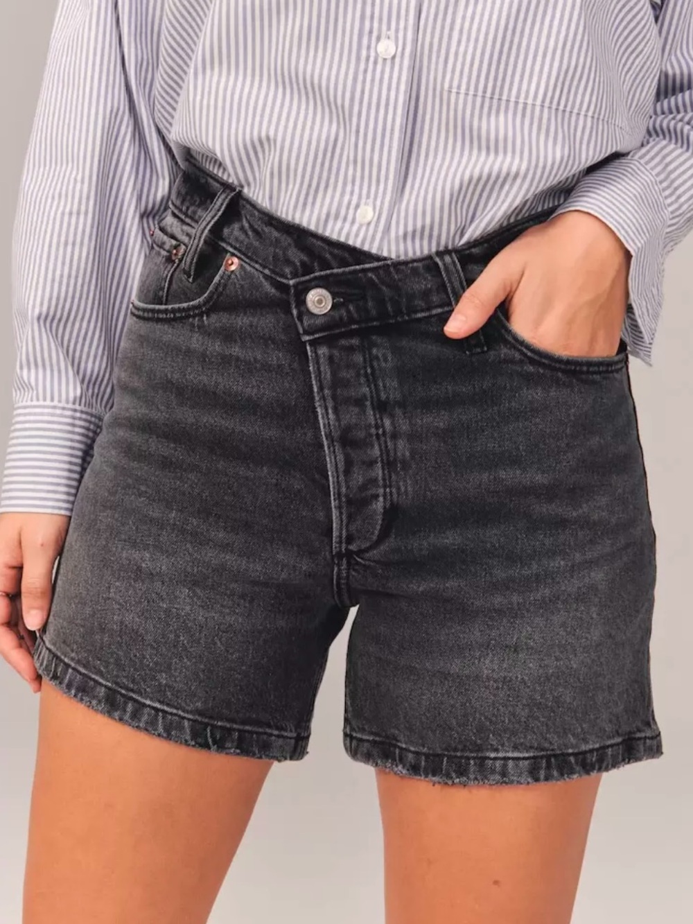 Abercrombie & Fitch Dad High-Rise Button Fly Black Denim Shorts Size 27